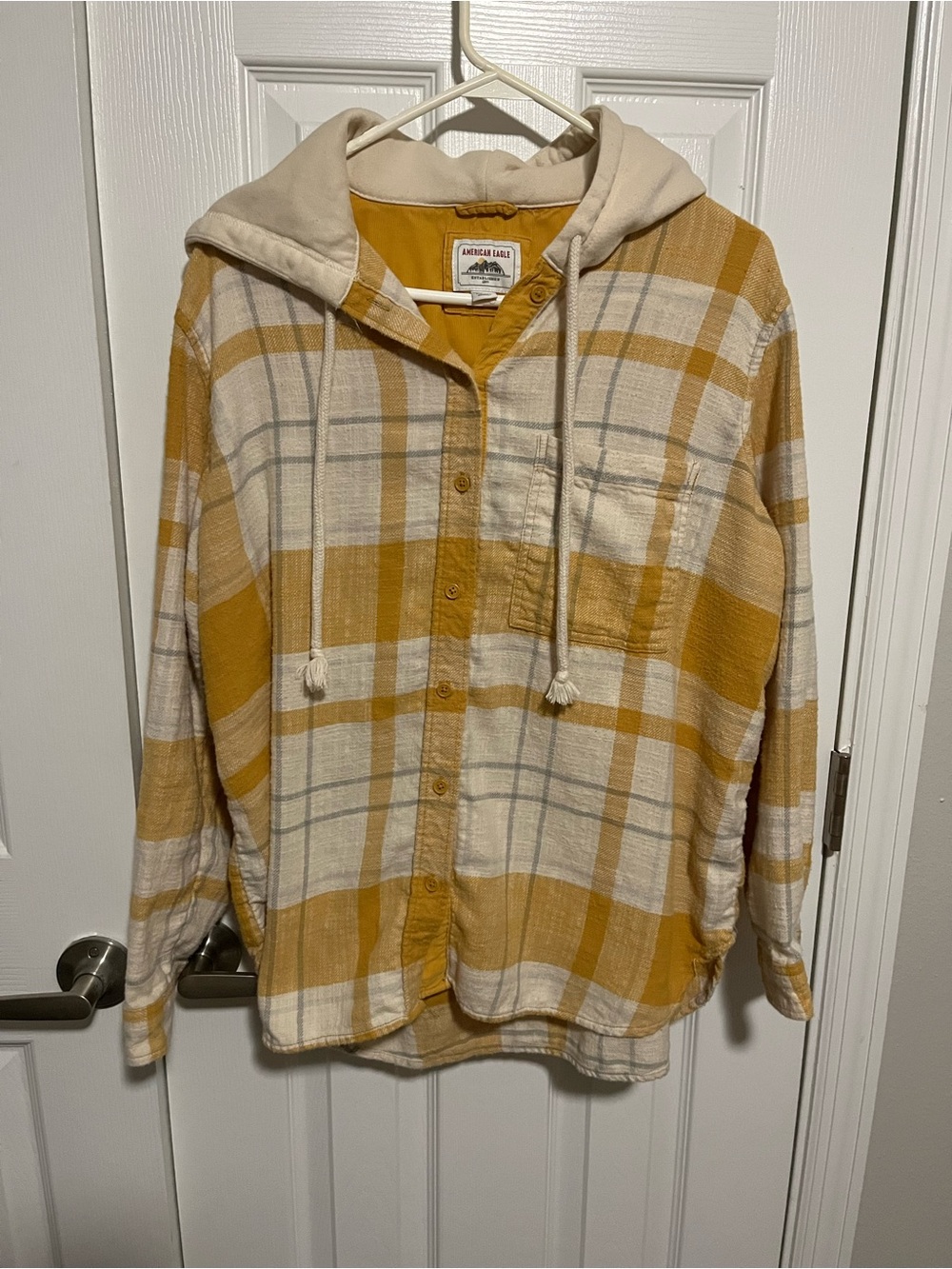 American Eagle Outfitters Yellow and Cream Plaid Hooded Utility Jacket